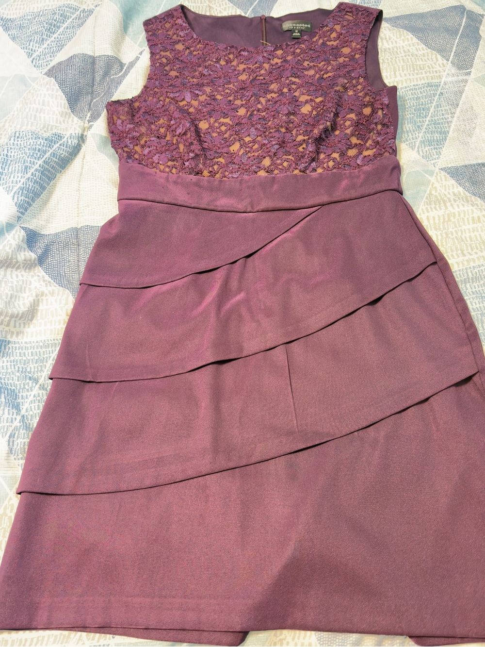 connected apparel Purple Lace Tiered Cocktail Dress